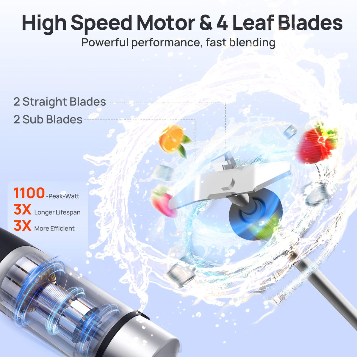 Consciot stainless steel shaft for safe contact with food during hot and cold blending