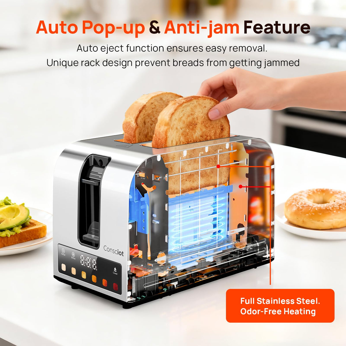 Consciot Toaster 2 Slice extra wide slots for various bread types