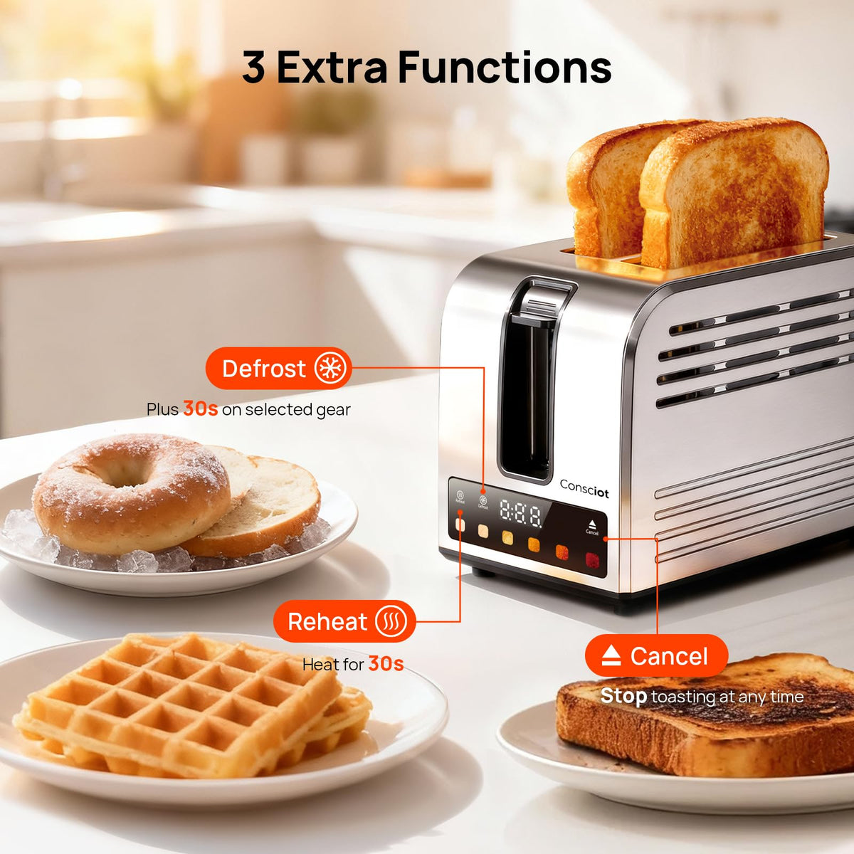 Consciot Toaster 2 Slice removable crumb tray for easy cleanup