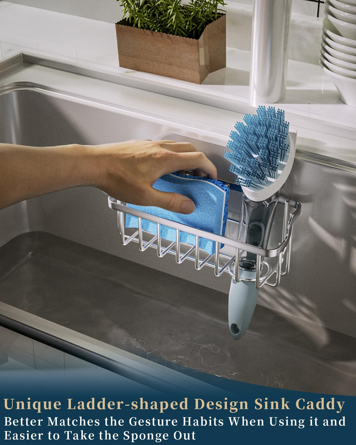 Consumest kitchen organizer with brush holder keeps tools tidy