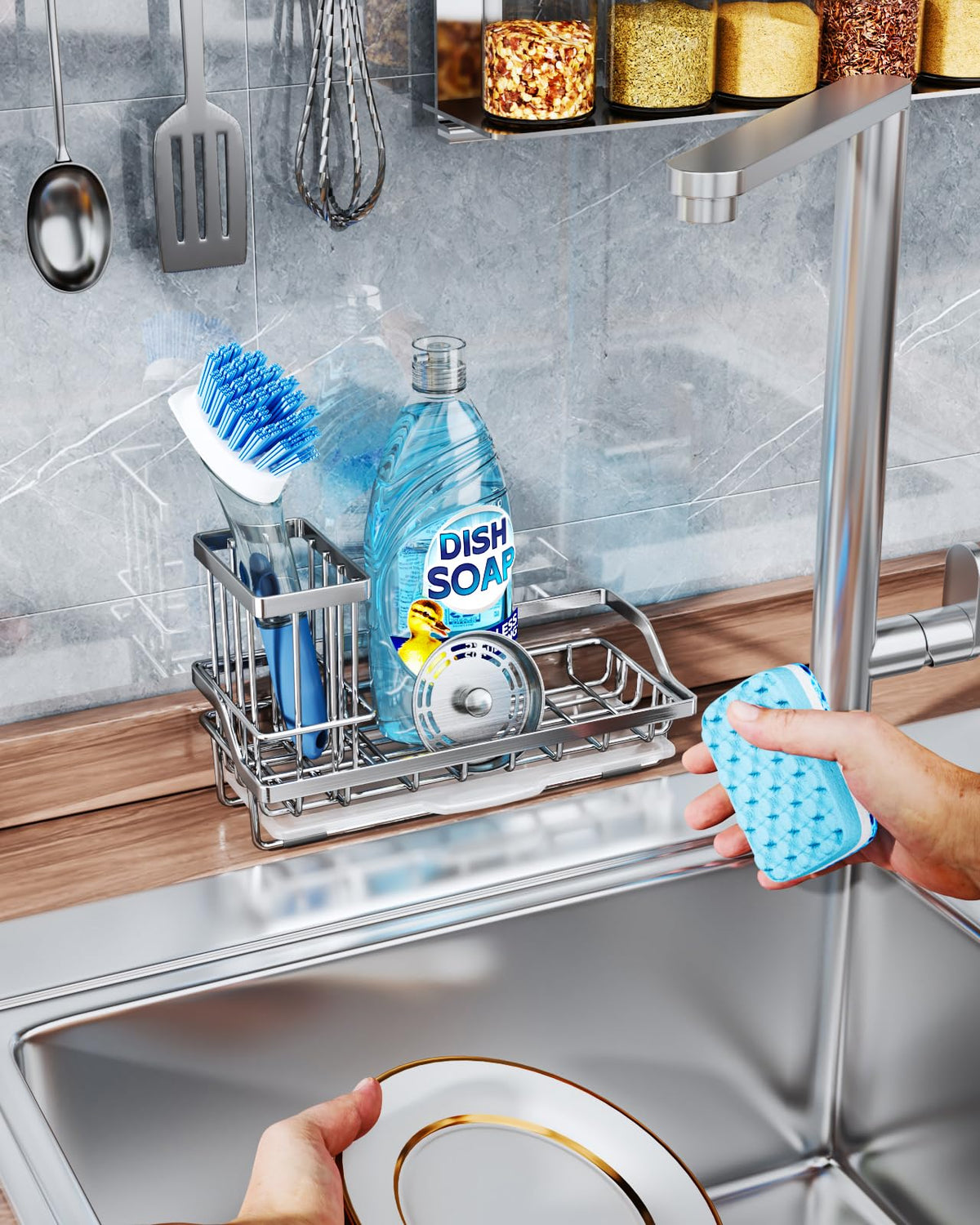 Consumest sink caddy dish brush holder keeps brushes tidy and ready