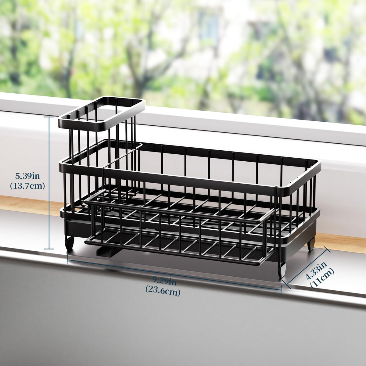 Consumest dual brush stand holds long and short brushes vertically for quick access.