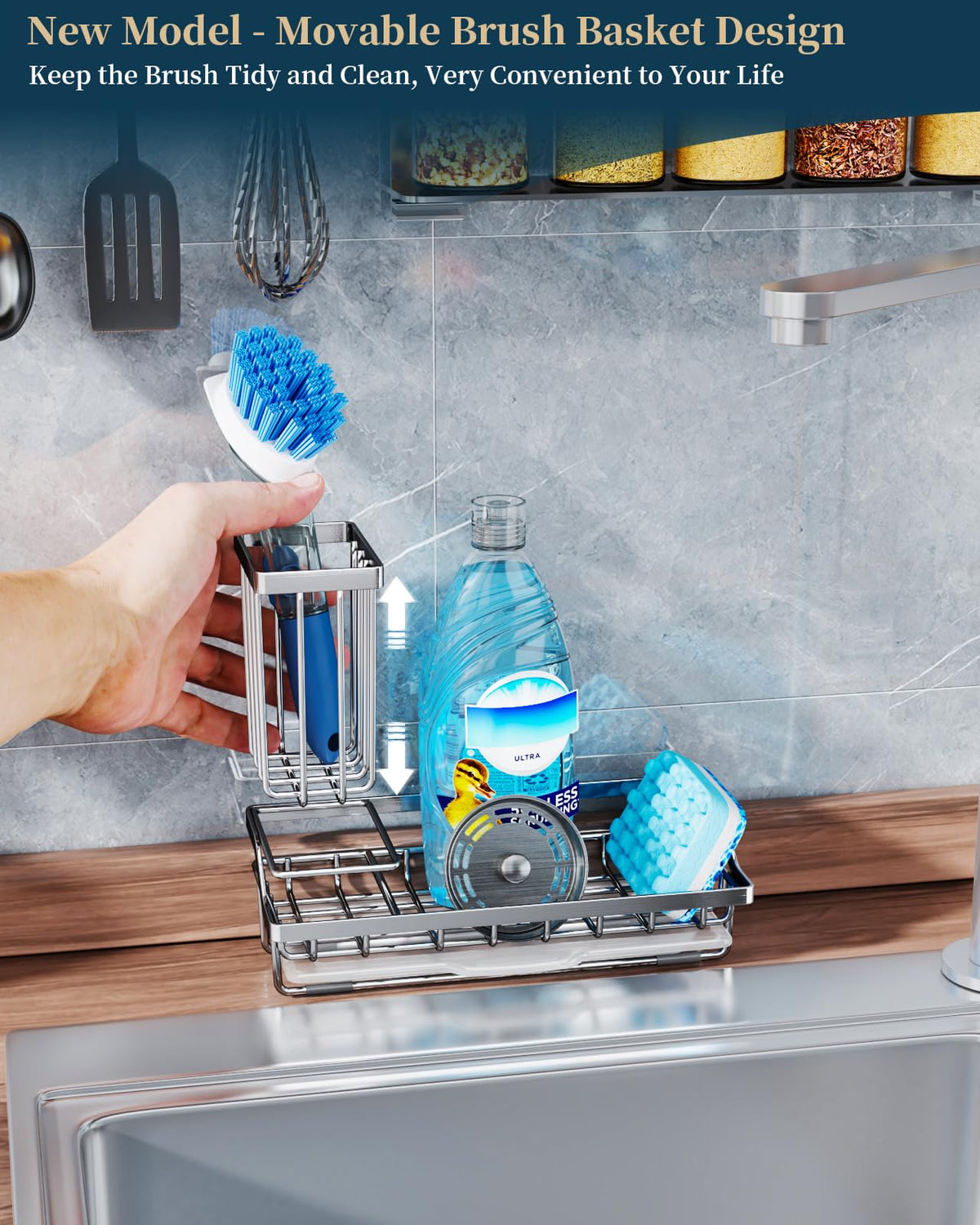 Consumest sink caddy with drip tray preventing water mess and simplifying cleanup