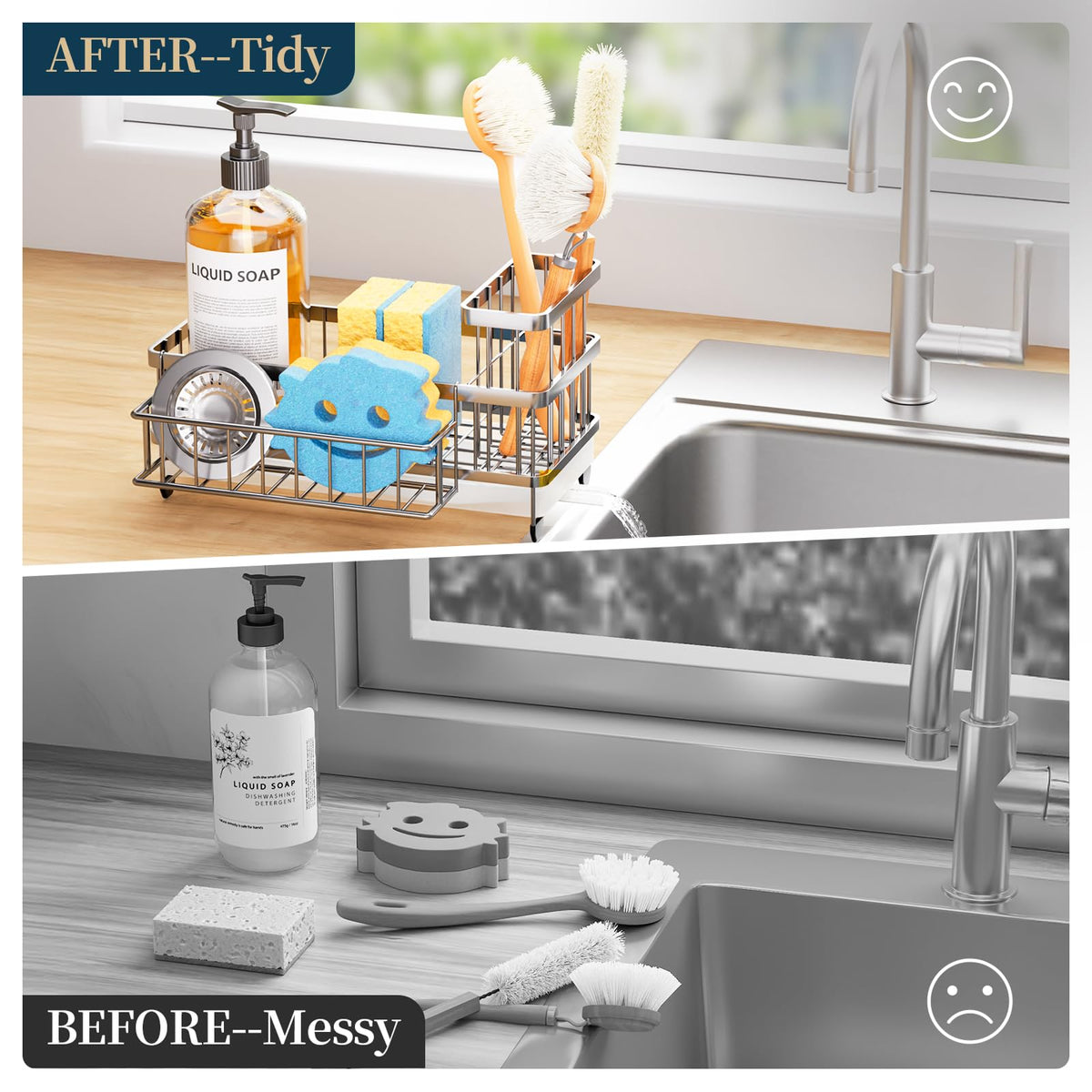 Dual brush stand on Consumest sink caddy keeps brushes accessible