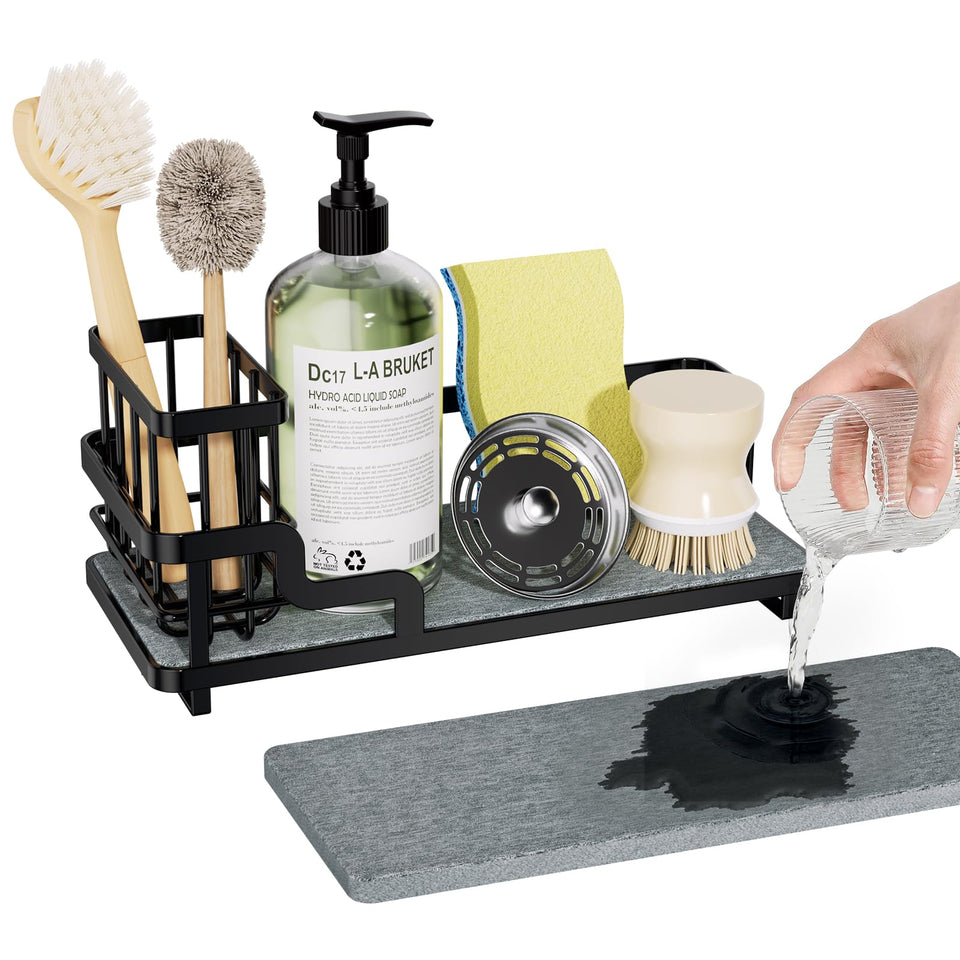 Consumest sponge holder for kitchen sink keeps sponges organized at the sink.