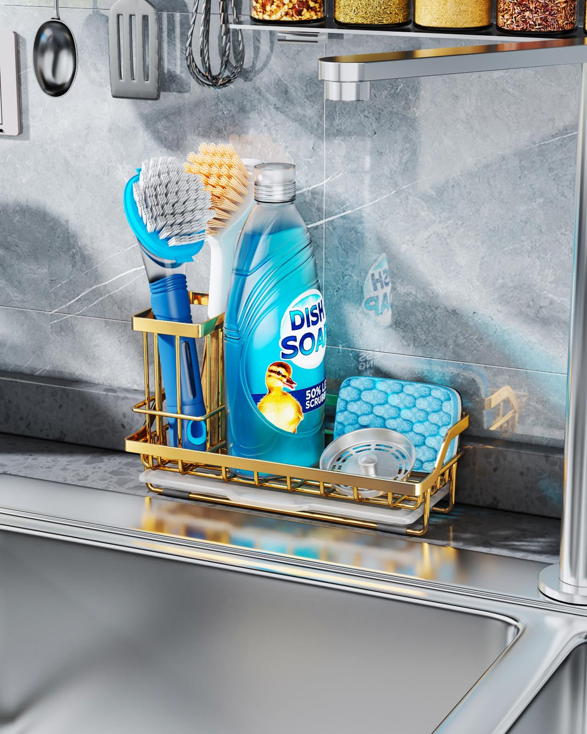 Consumest arc-design sink caddy offers easy access to items
