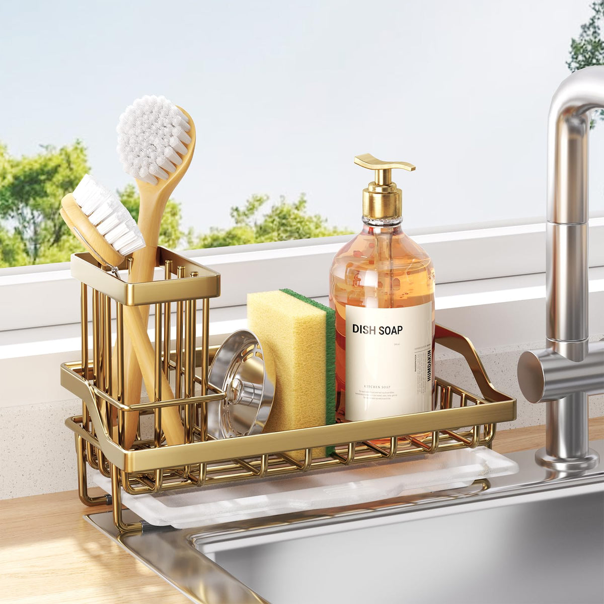 Consumest sink caddy with sponges drying neatly on the counter