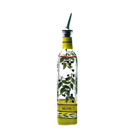 Containly olive branch cruet with 16 oz capacity for everyday oil or vinegar pours.