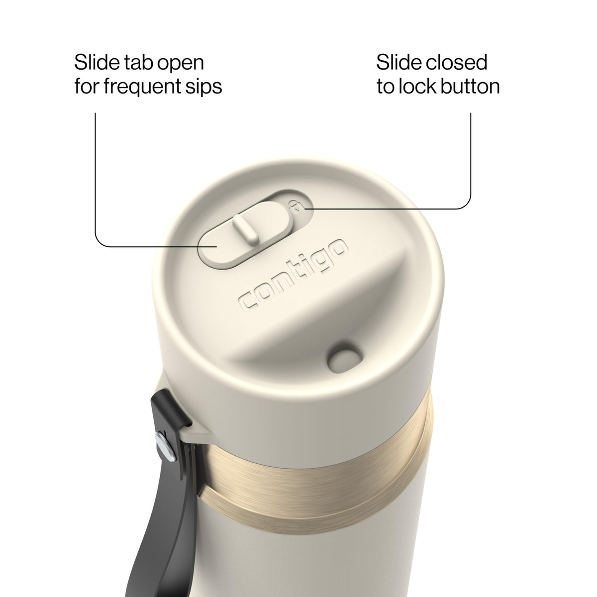 Contigo AutoSeal leakproof slider ensures travel security during transport.