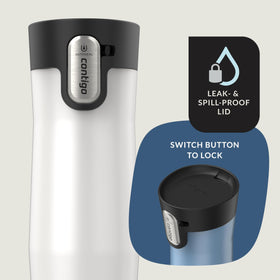 Contigo West Loop easy-clean lid opens fully for thorough cleaning.
