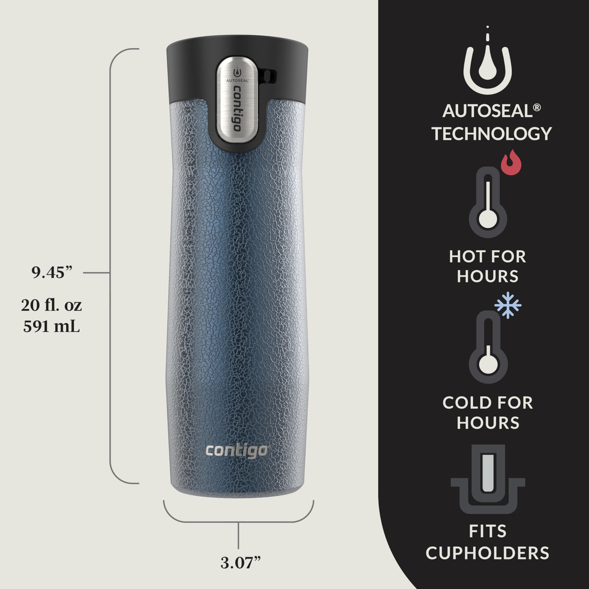 Contigo AUTOSEAL West Loop two-pack crystal sake bottle in hand—leak-proof on the go