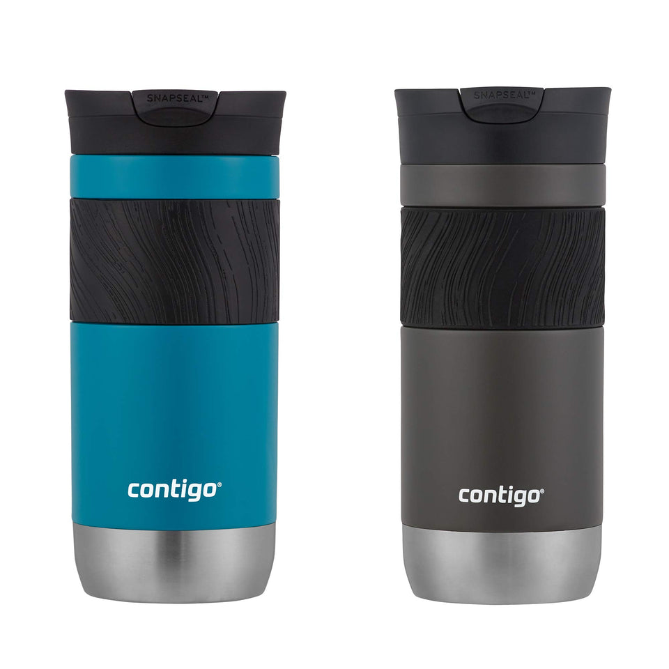 Contigo Byron 2.0 stainless travel mug with snap-seal lid for leak-free on-the-go hydration.