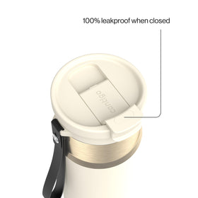 Contigo DualSip leakproof lock shows secure closure to prevent spills.