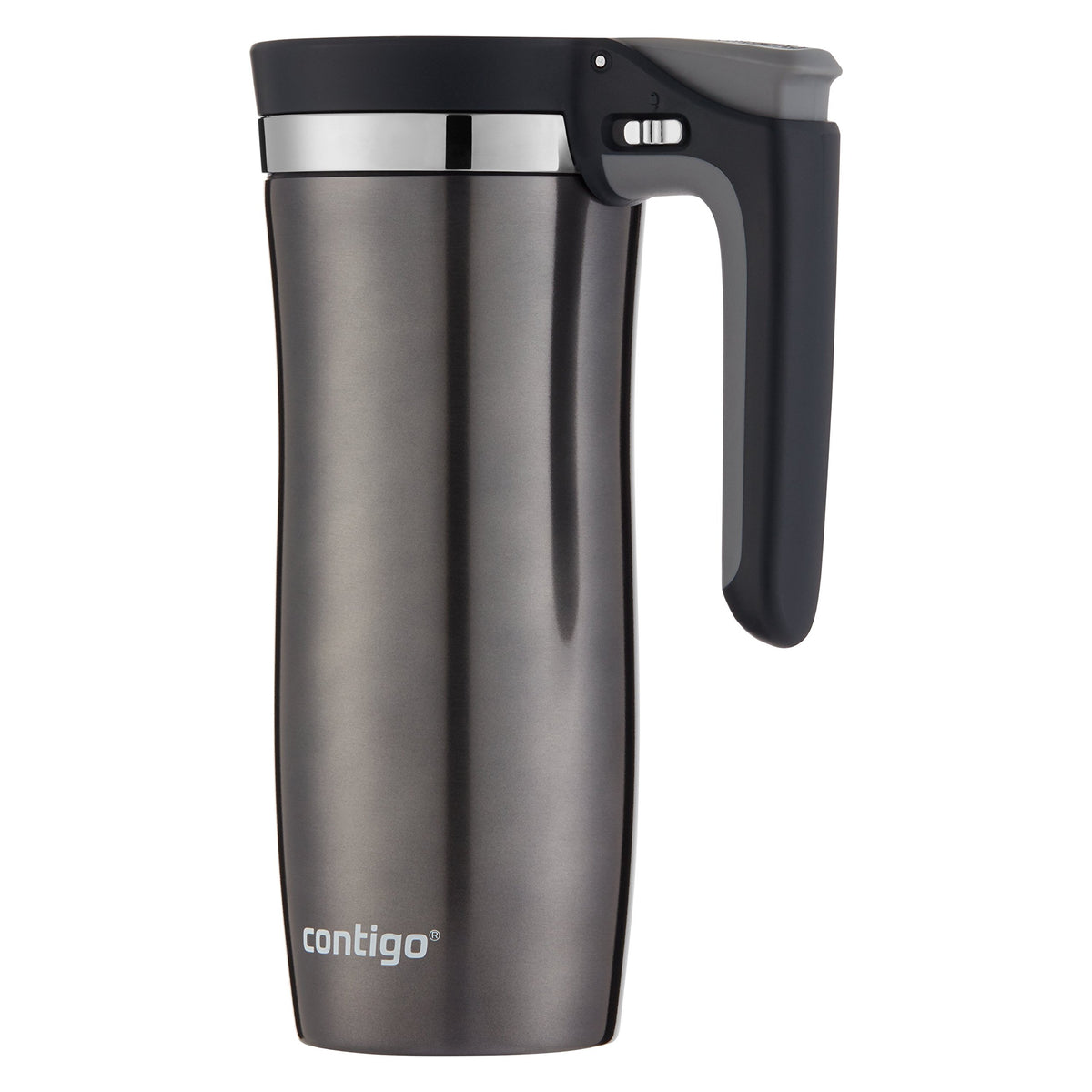 Contigo handled AUTOSEAL travel mug with 16 oz capacity, spill-proof for on-the-go drinks.