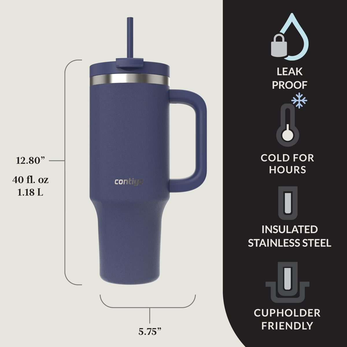 Contigo Streeterville 40oz bottle with leak-proof design prevents spills during travel
