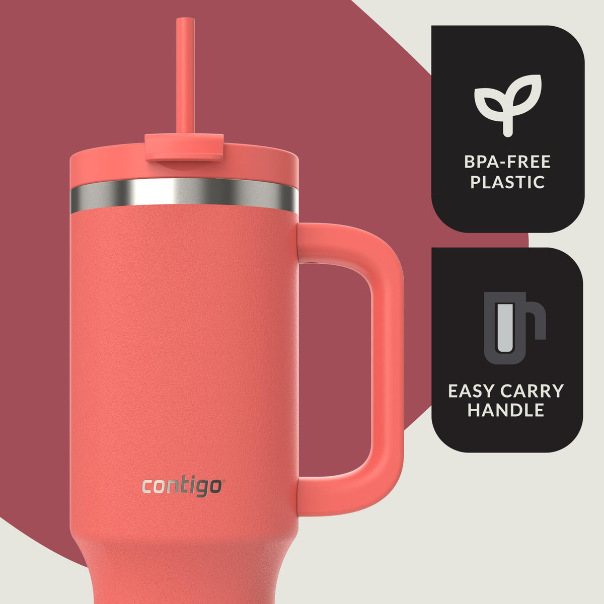 Double-wall insulation on Contigo Streeterville 40oz tumbler keeps drinks cold up to 29 hours