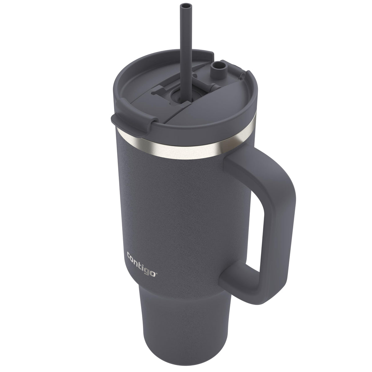Contigo Streeterville 40oz tumbler darkstone lid is top-rack dishwasher safe for easy cleaning.