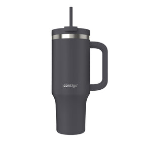 Contigo Streeterville 40oz tumbler darkstone front view showing spill-proof design for on-the-go hydration.