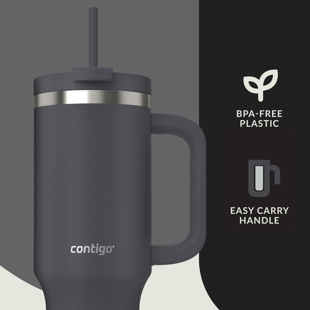 Contigo Streeterville 40oz tumbler darkstone stainless steel construction feels durable.