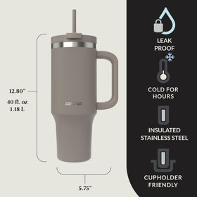 Contigo Streeterville 40oz tumbler handle on-the-go demonstrates easy portability.
