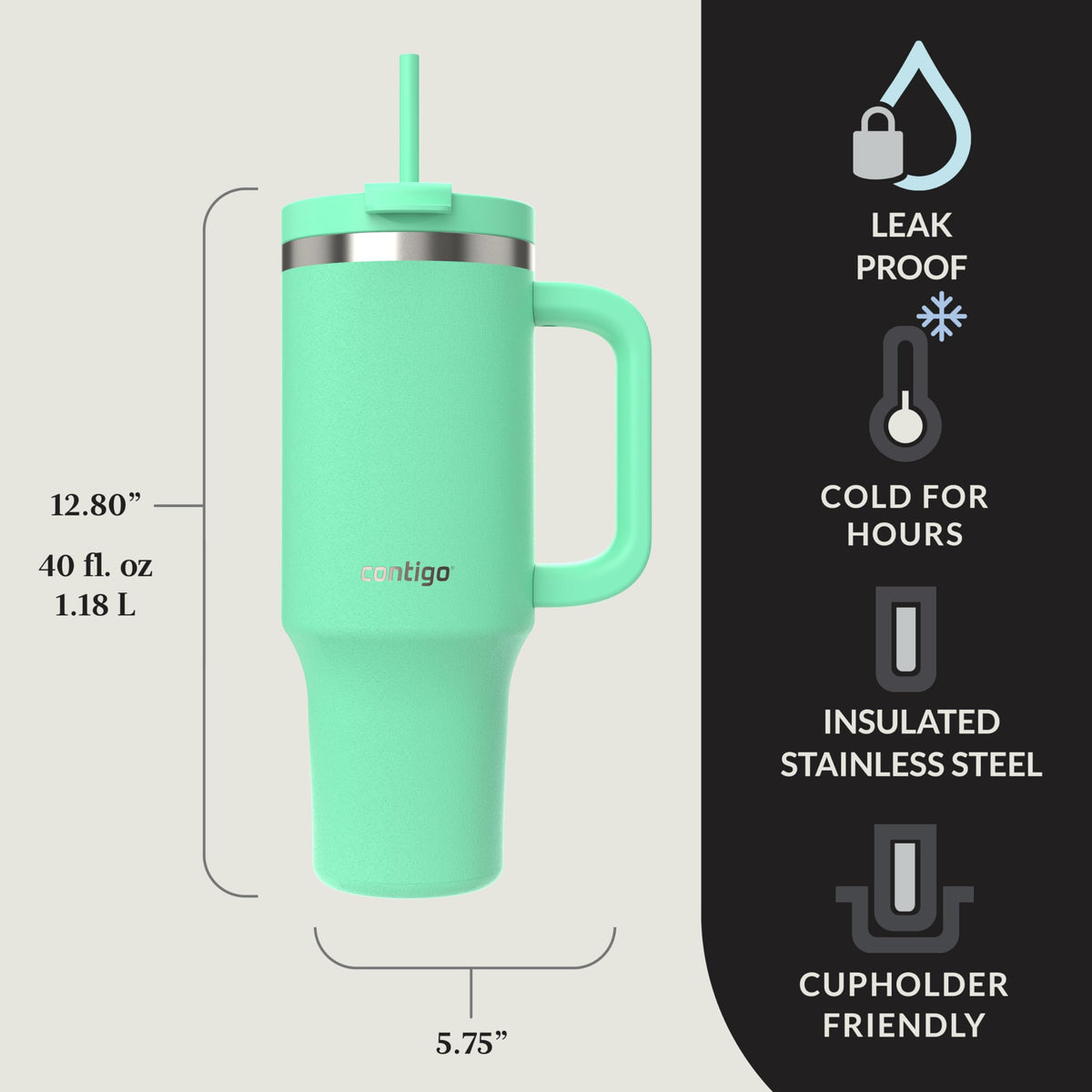 Contigo Streeterville 40oz tumbler leak-proof lid ensures mess-free sipping anywhere.