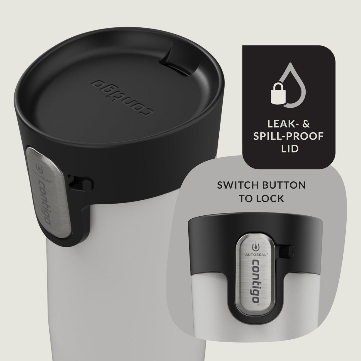 Contigo West Loop 12oz easy-clean lid open for thorough cleaning.