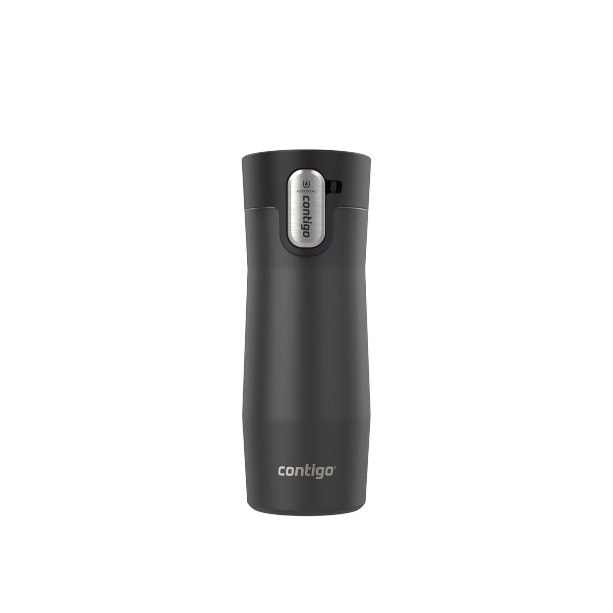 Contigo West Loop 16oz mug front view shows matte black finish for travel use