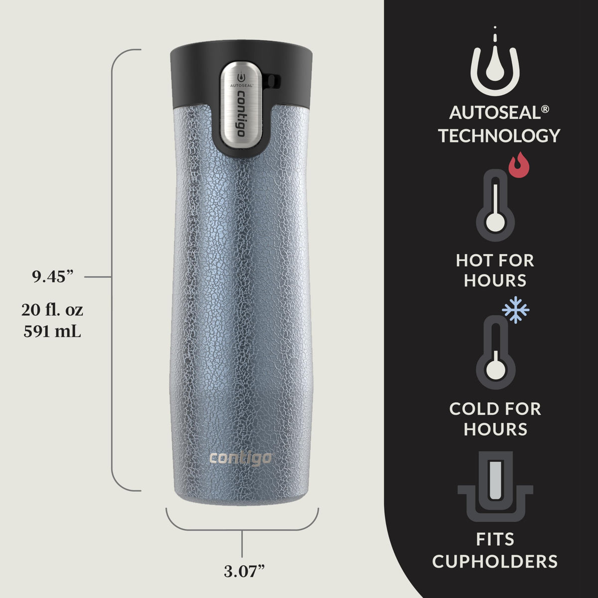 Contigo West Loop 20oz crystal agave bottle maintains temperature during travel.