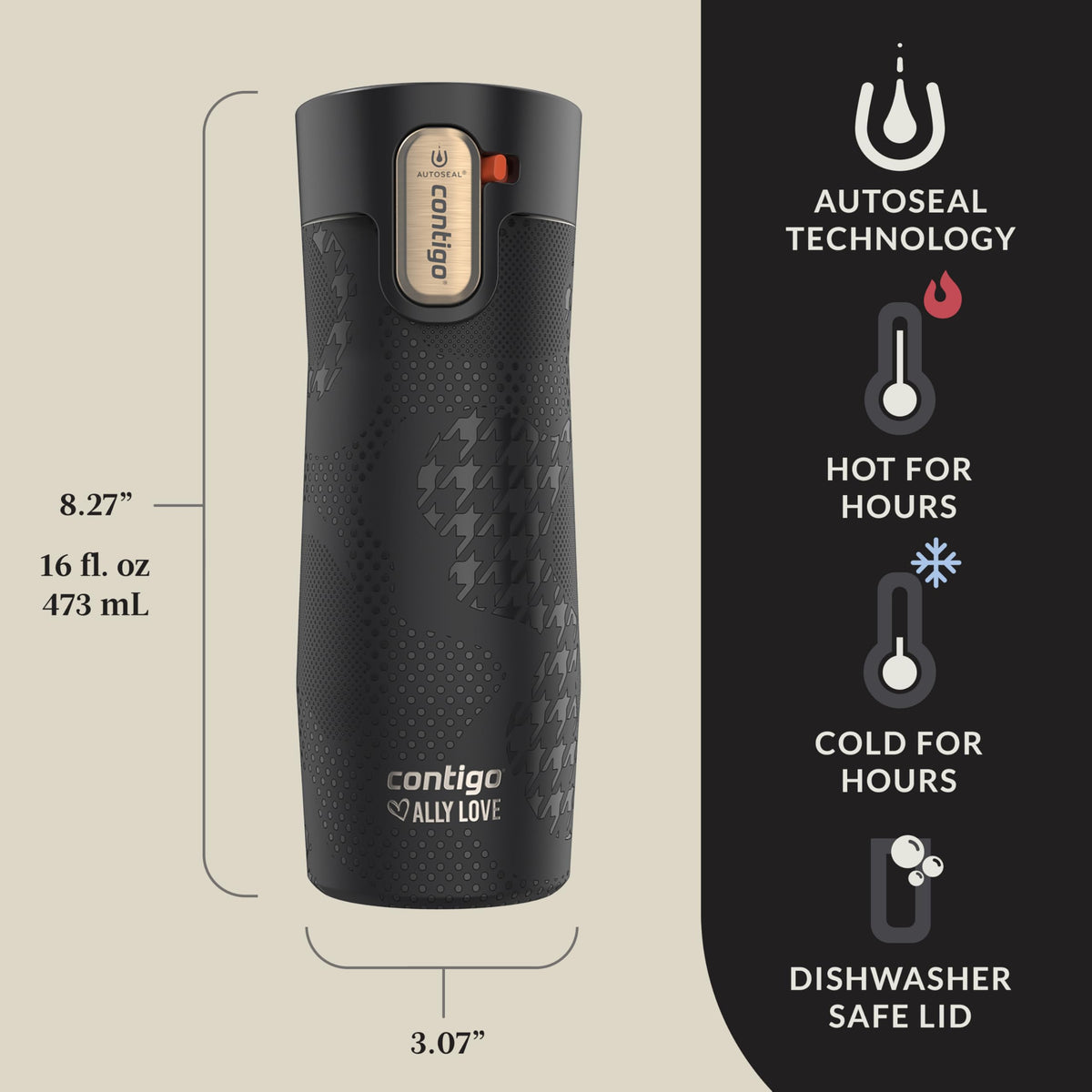 AUTOSEAL prevents leaks during travel in Contigo West Loop 3.0 Licorice.