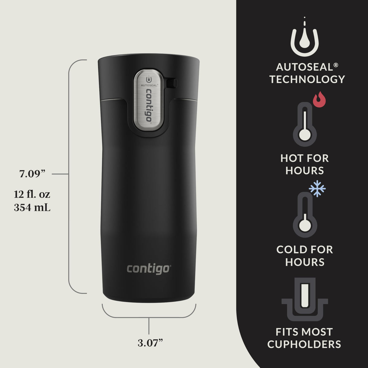 Contigo West Loop auto-seal lid prevents leaks while sipping on the go