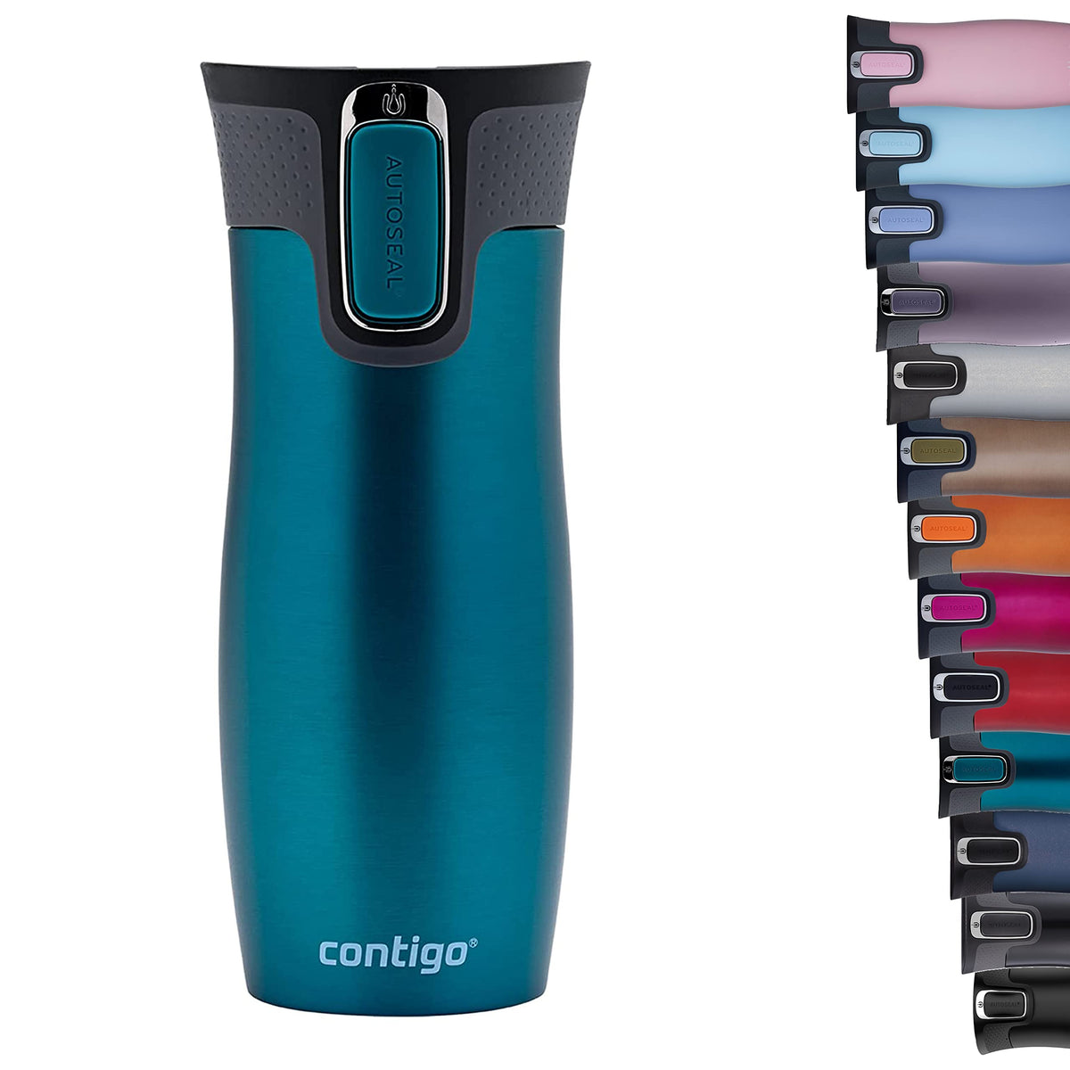 Contigo West Loop autoseal lid close, showing leak-proof sipping on the go.