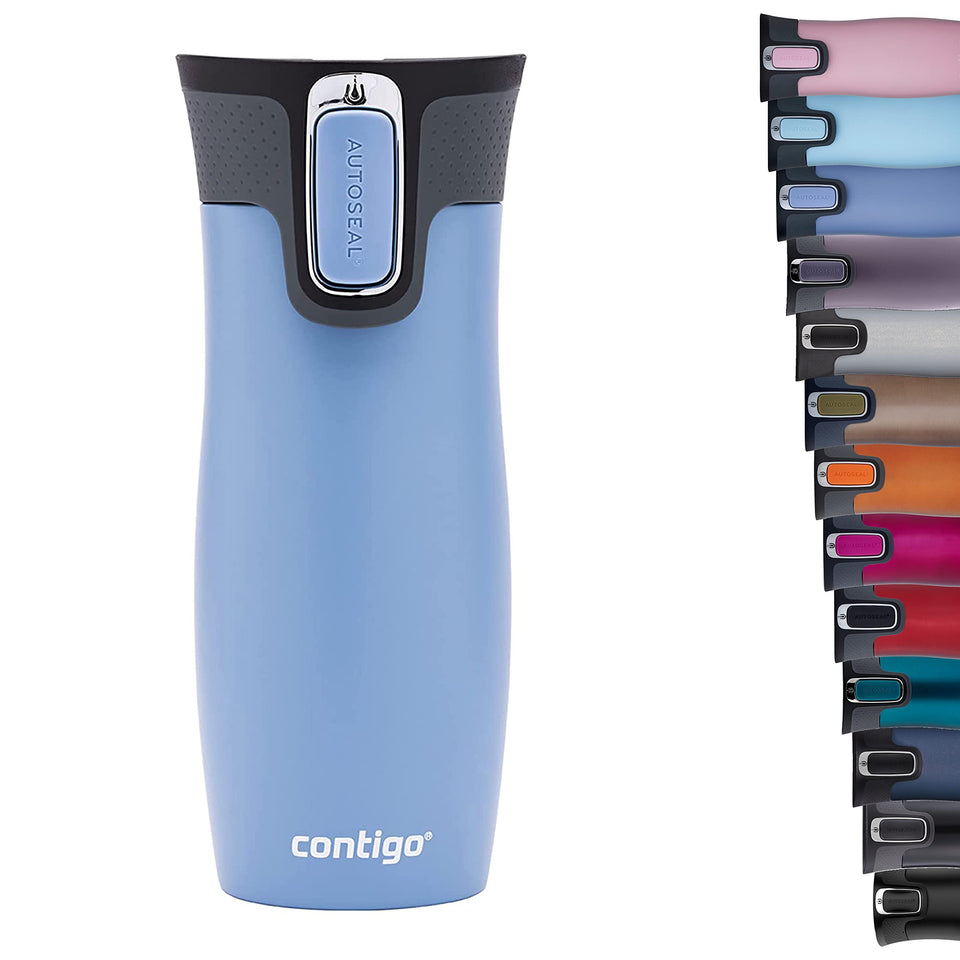 Contigo West Loop travel mug with closed lid, spill-proof for on-the-go use.
