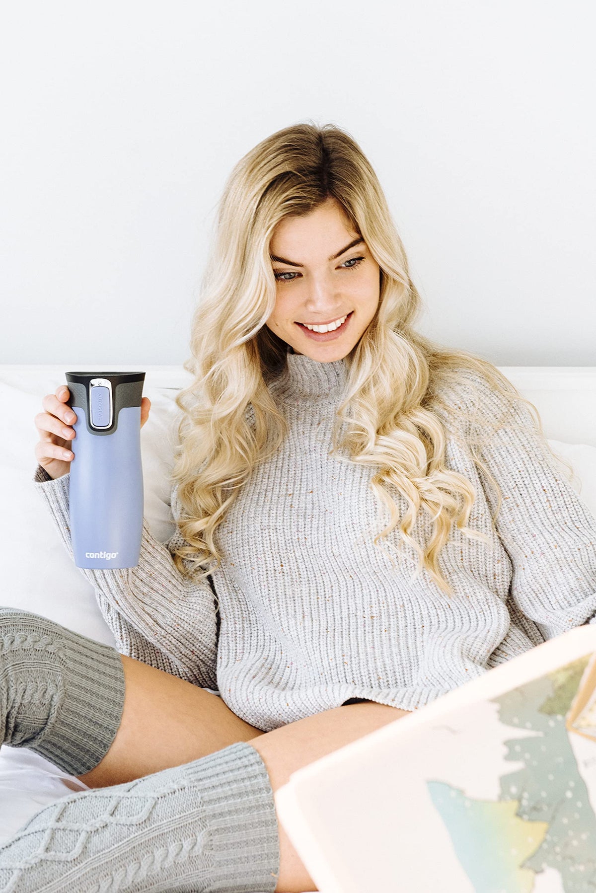 Push-button lid on Contigo West Loop enables one-handed drinking.