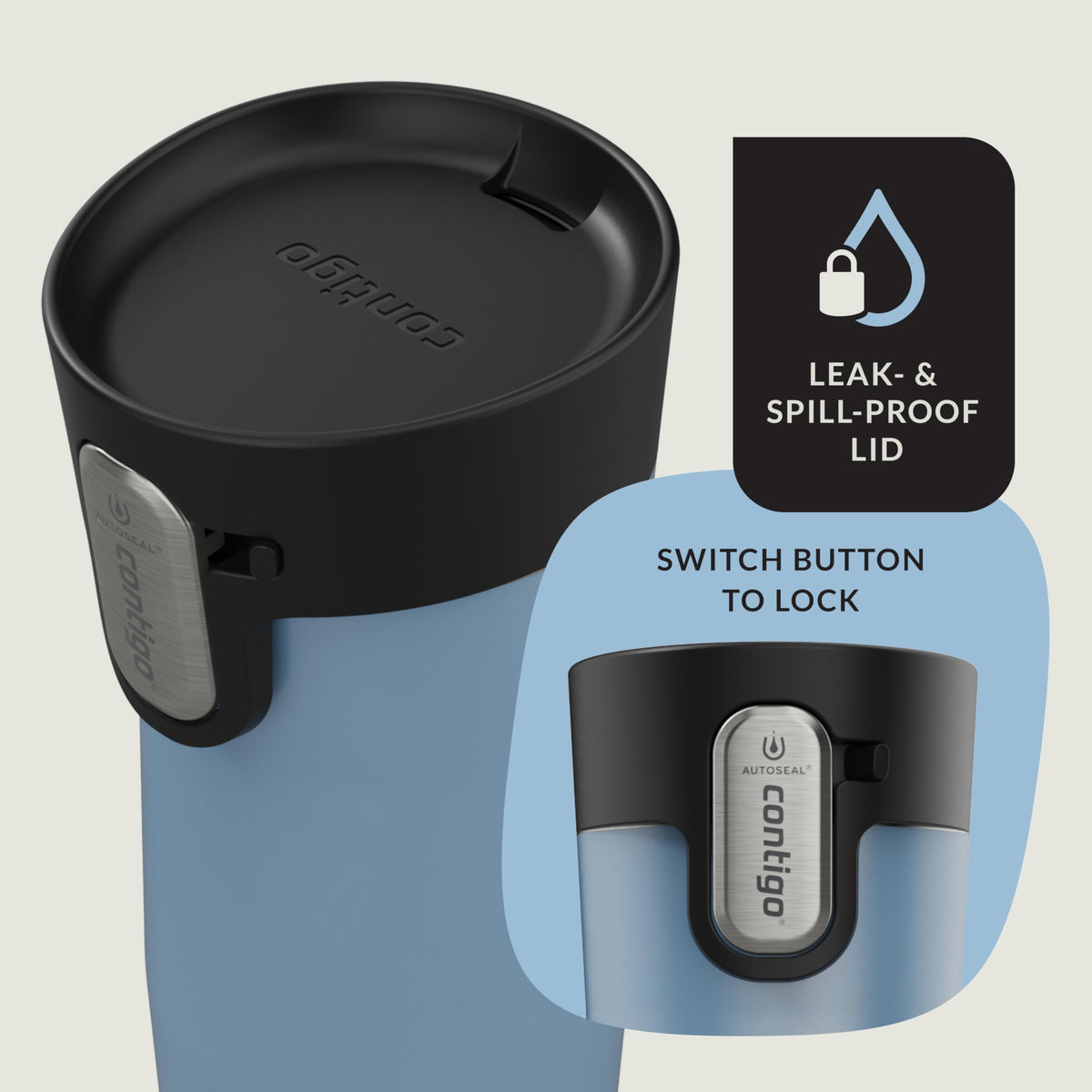 Contigo West Loop button-drink action for one-handed use.