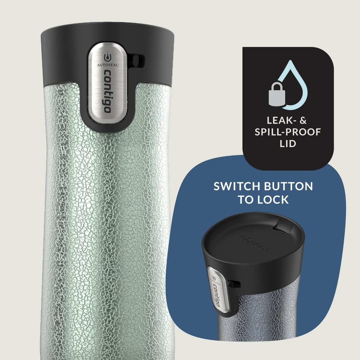 Contigo West Loop easy-clean lid side view shows thorough cleaning access.