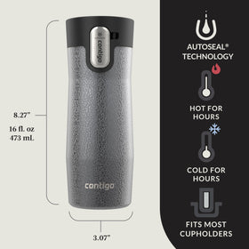 Contigo West Loop lid shown as leakproof for spill-free travel.