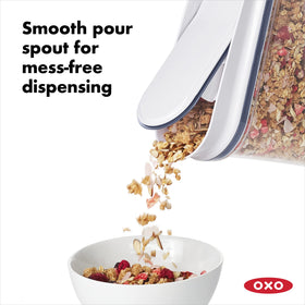 OXO Good Grips POP cereal dispensers contoured for easy pouring.