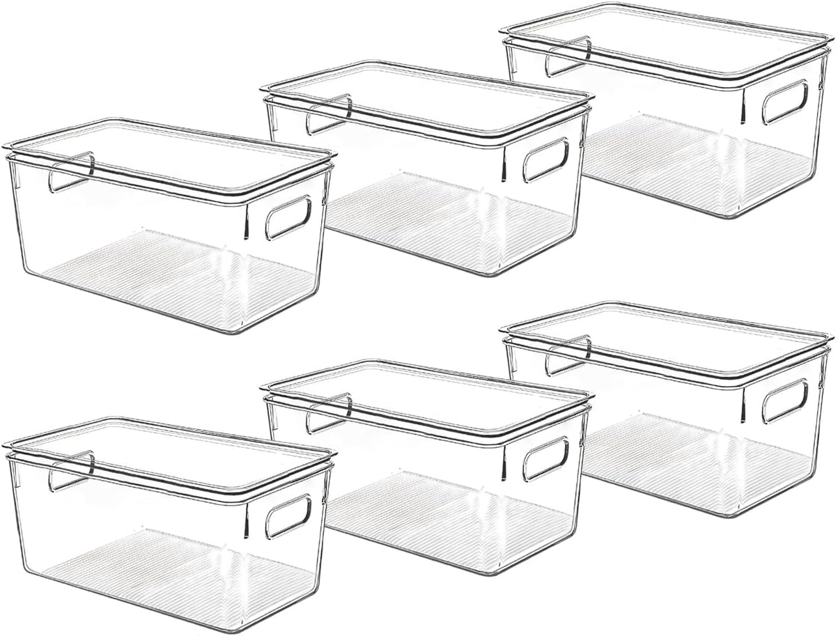 Control Kitchen clear storage bin with lid for pantry organization.