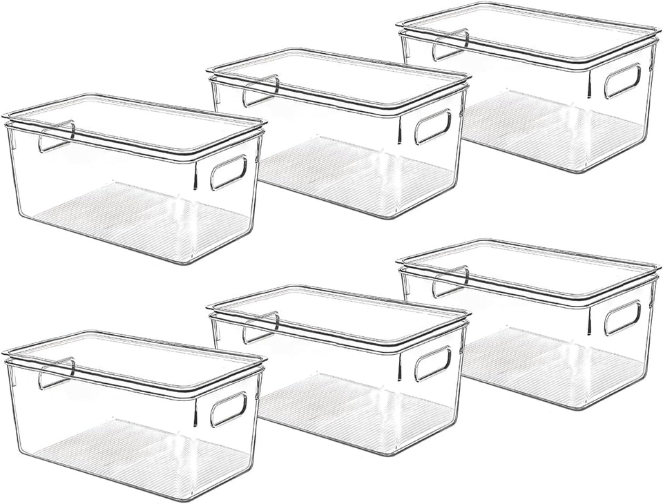 Control Kitchen clear storage bin with lid for pantry organization.