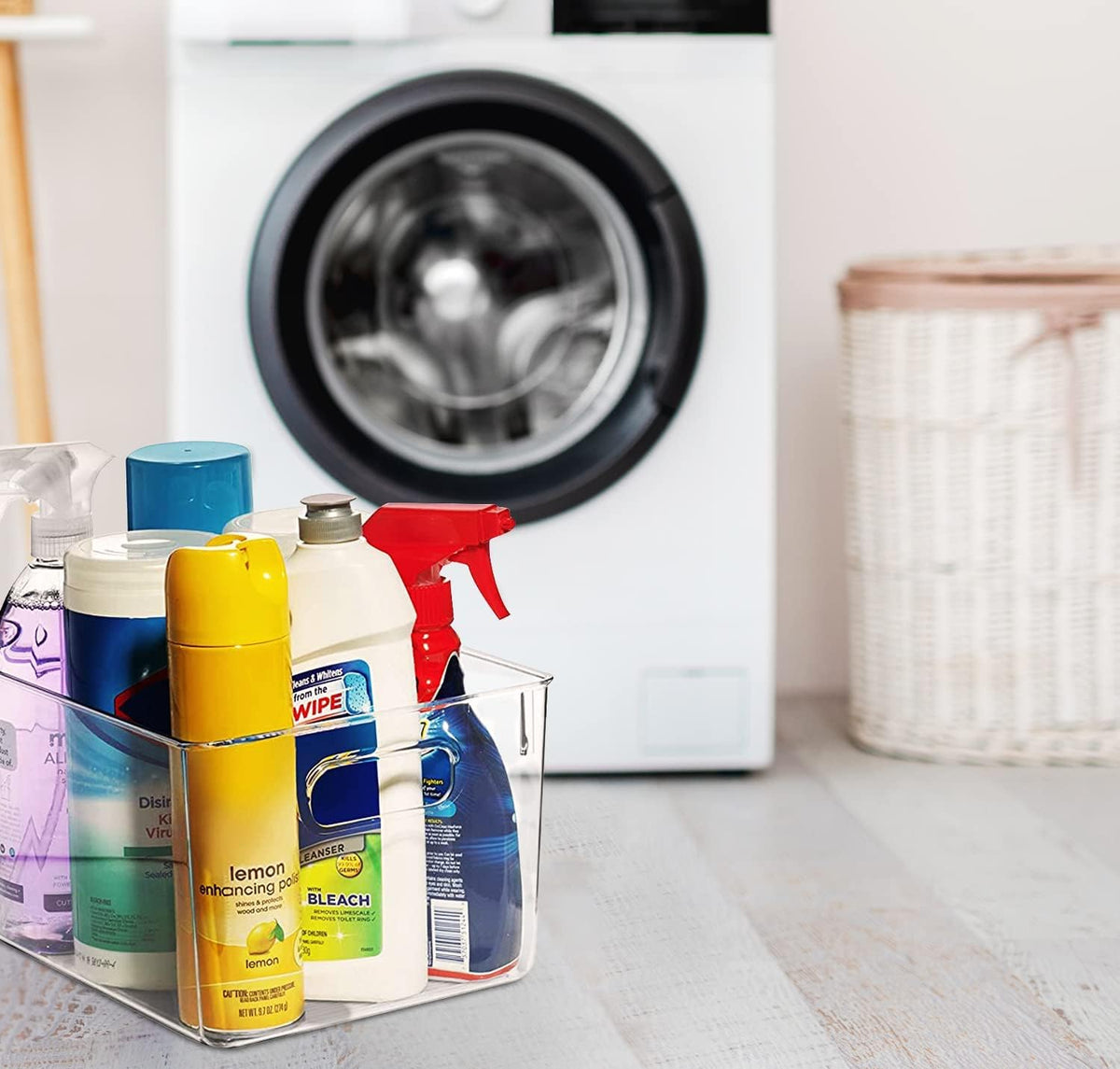 CONTROL KITCHEN under-sink organizer bin keeps cleaning supplies tidy.