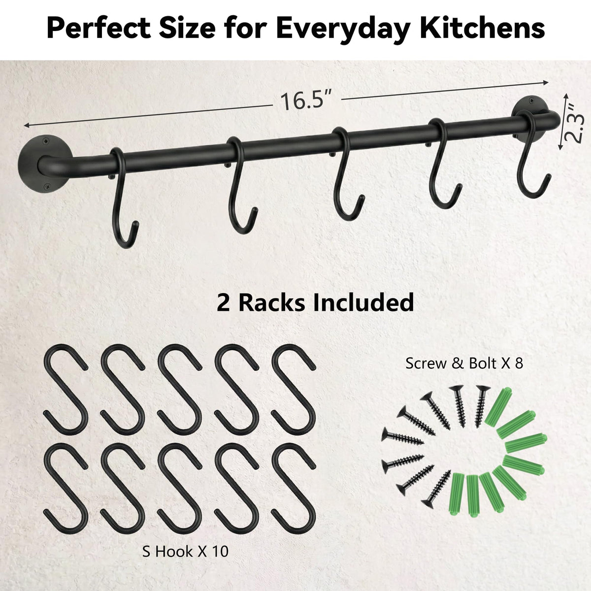 Conwithna two pack kitchen rail with 16 hooks keeps utensils organized and within reach