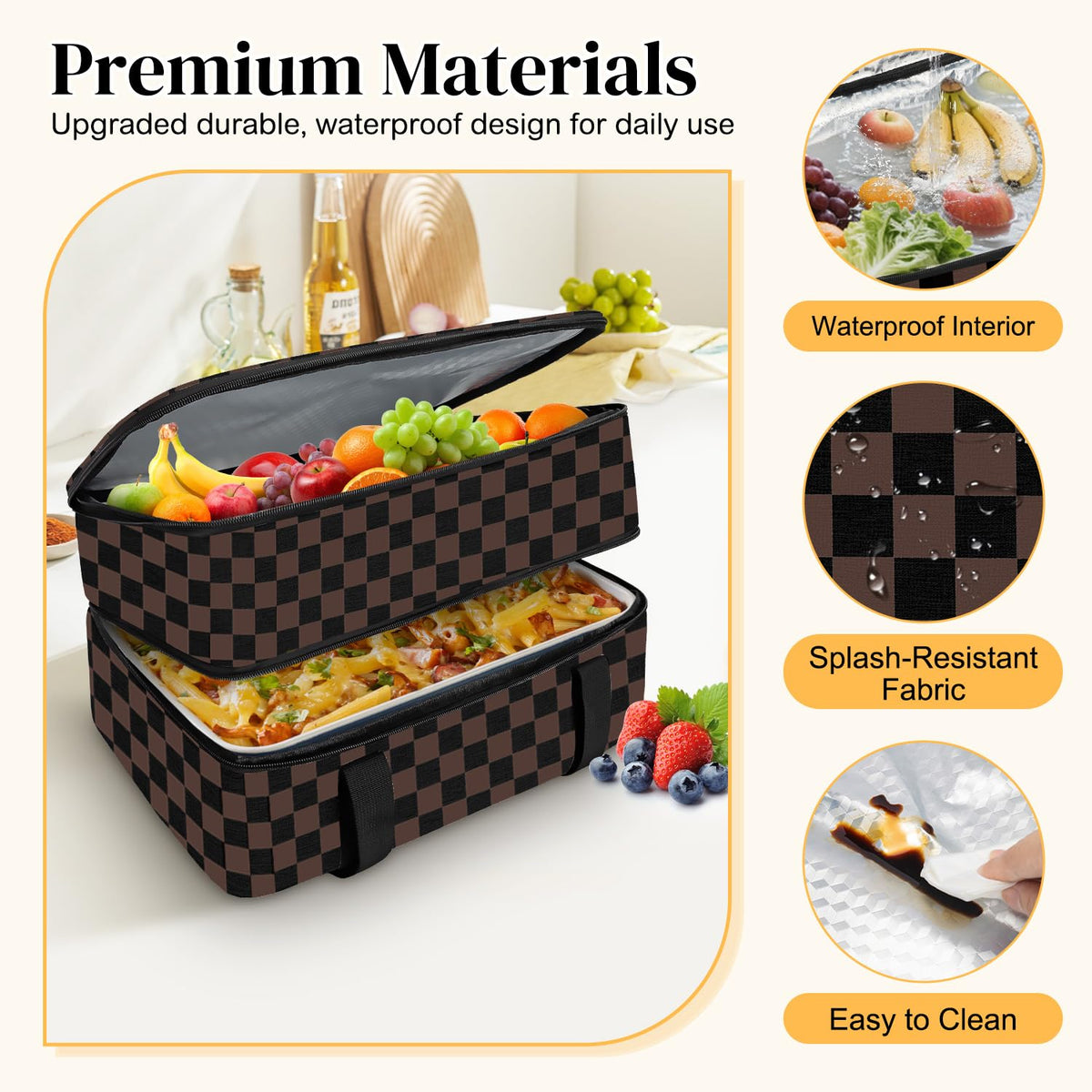 Coobiiya insulated casserole carrier exterior pocket stores utensils and condiments