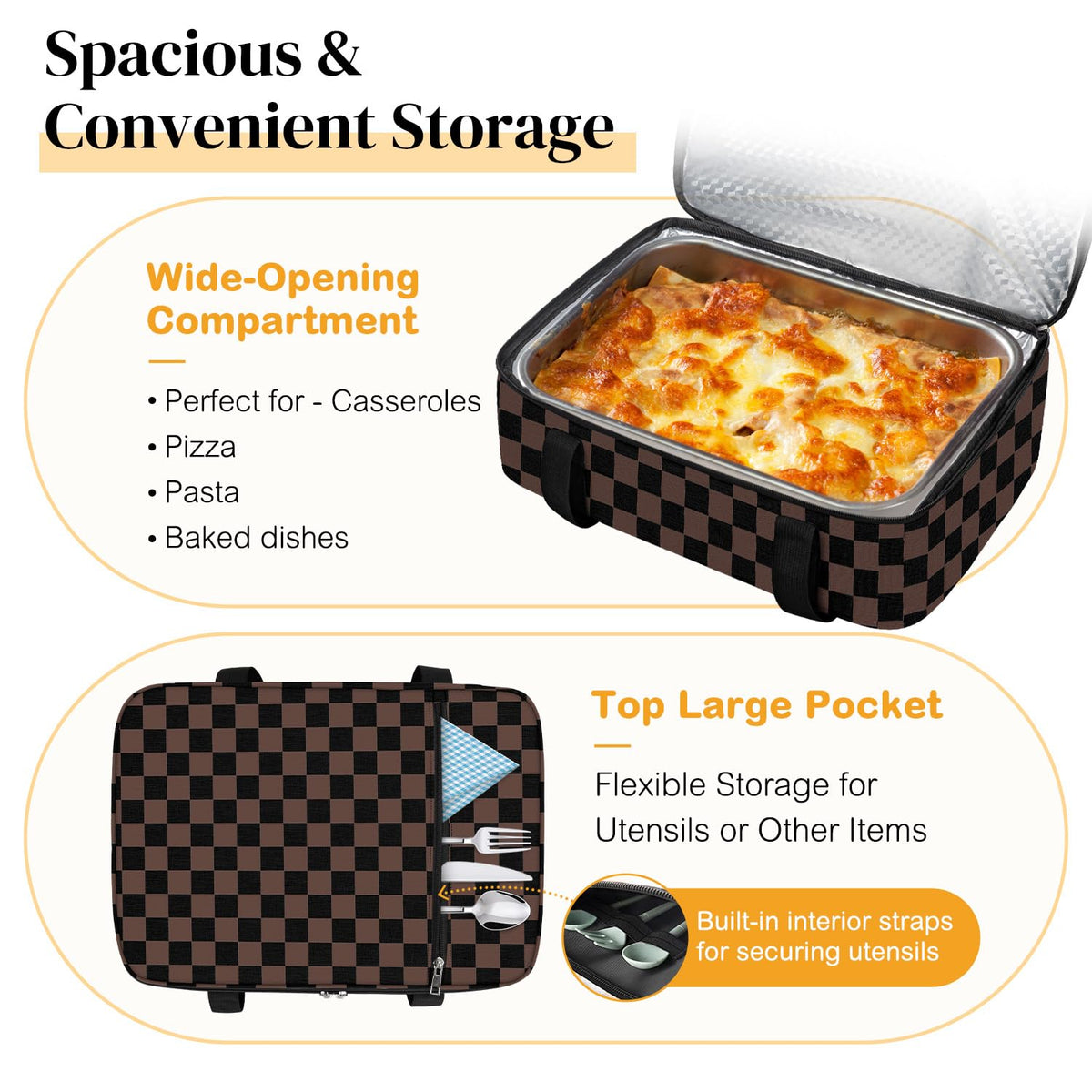 Coobiiya insulated carrier exterior pocket stores utensils and condiments for easy access.