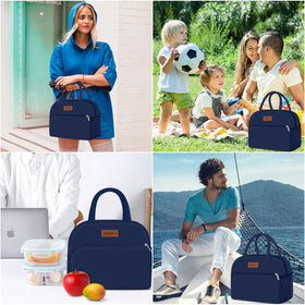 Coobiiya lunch bag navy blue compact design fits in fridges and bags.