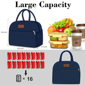 Coobiiya lunch bag navy blue front pocket close-up highlighting organized storage.