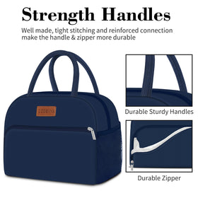 Coobiiya lunch bag navy blue side pocket suitable for bottle or umbrella.