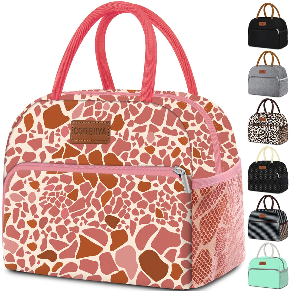 Coobiiya lunch bag pink leopard front view showing stylish design
