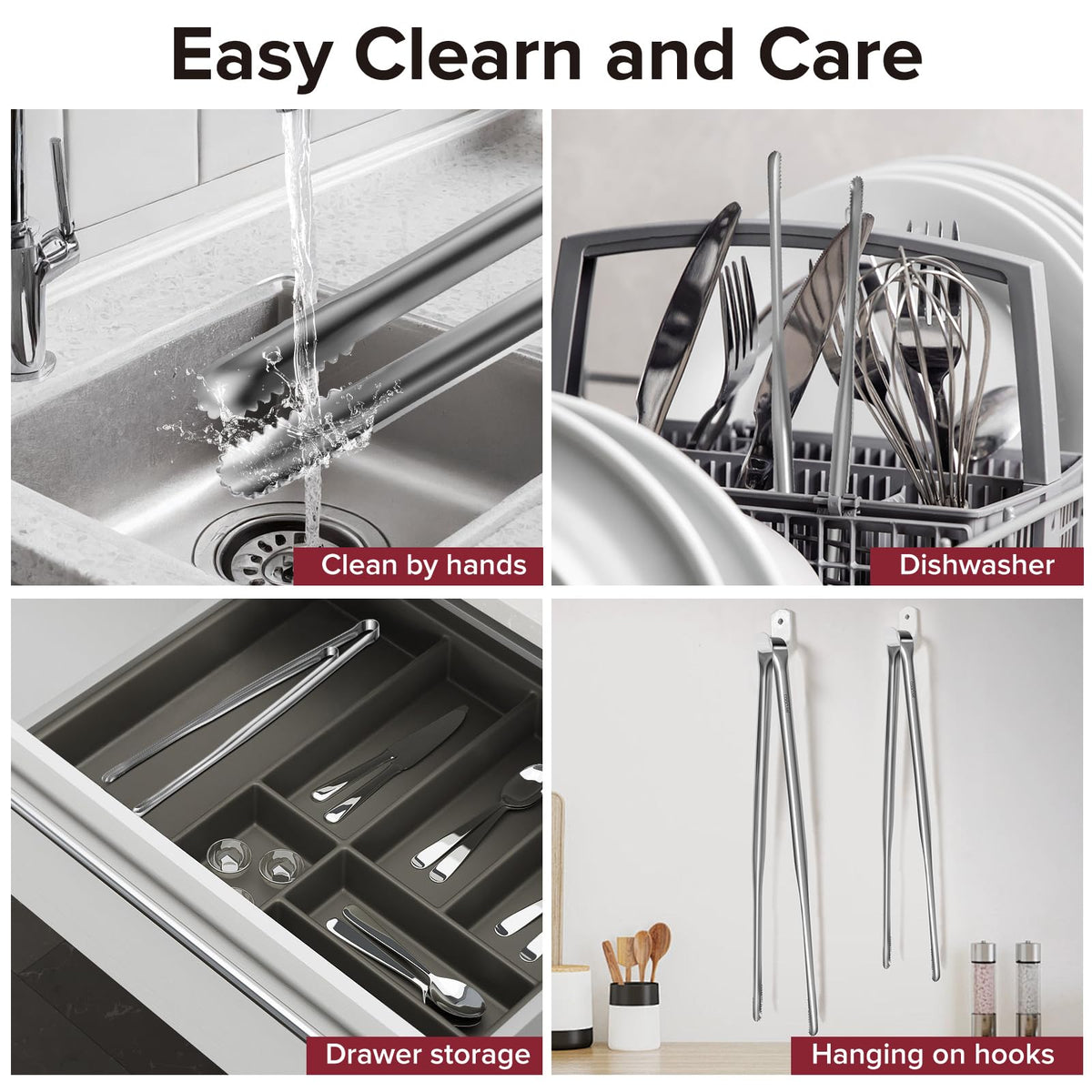 COOCLAN hang-capable tongs for tidy storage