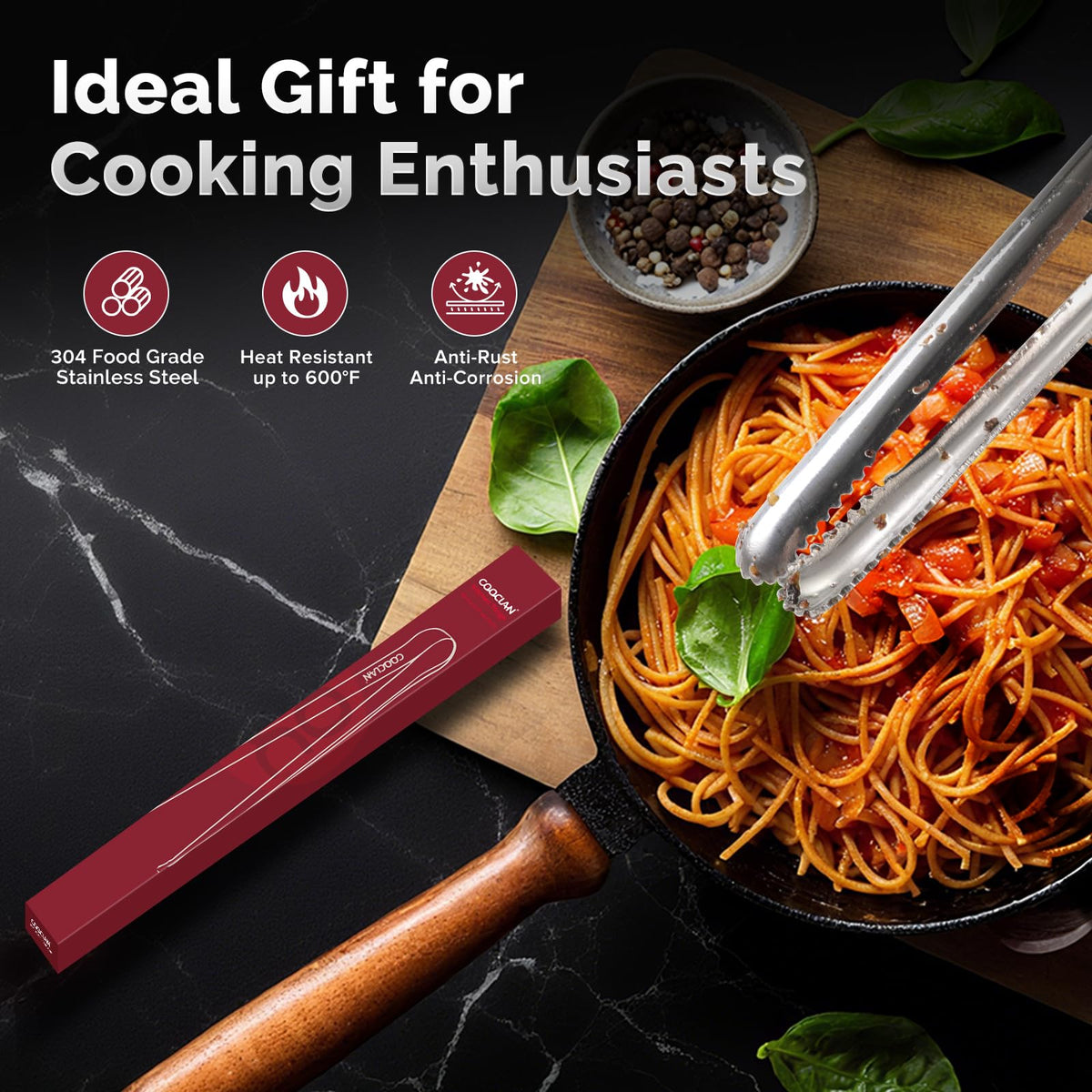 COOCLAN multi-purpose kitchen tongs handle small pieces to larger cuts