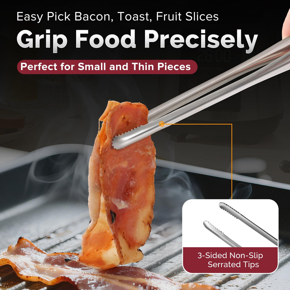COOCLAN 11.5-inch tongs with versatile reach for high-heat tasks